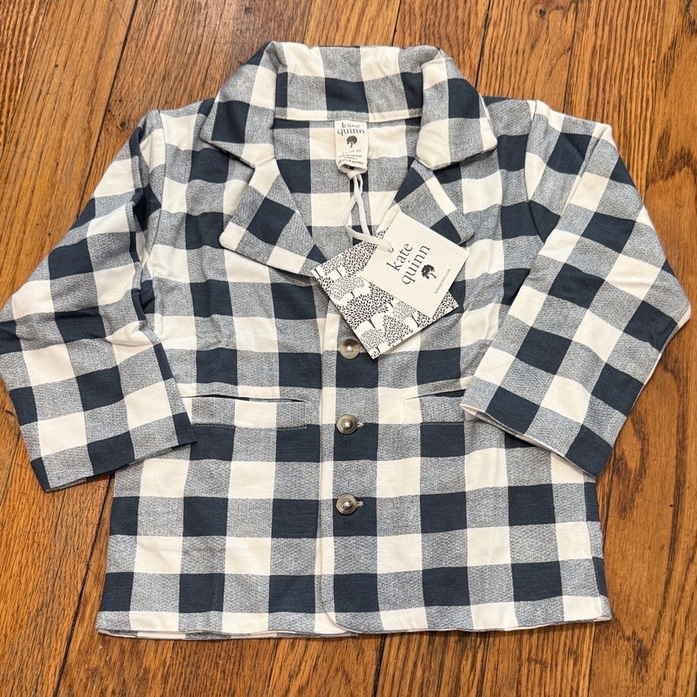 NWT Kate Quinn blue check toddler blazer jacket bamboo kids fall Thanksgiving